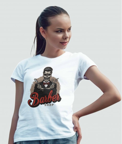 Дамска тениска с щампа Готика Barber Shop Skeleton